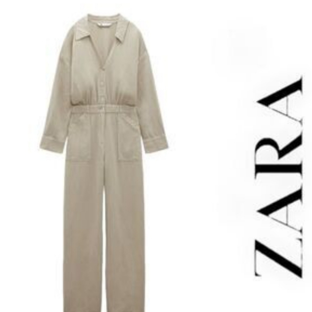 🆕️ Zara Linen Blend Long Sleeves Jumpsuit. Size: Large.